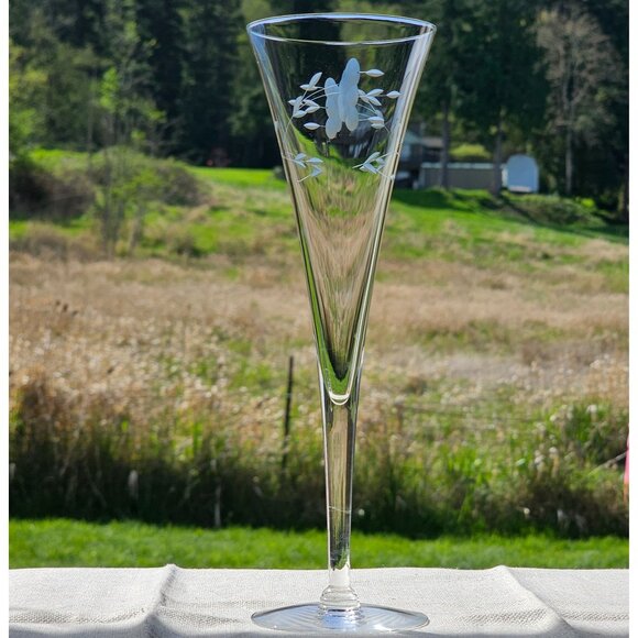 1 Princess House Heritage Crystal Fluted Champagne Glass 10" elegant etched glas - Picture 1 of 6